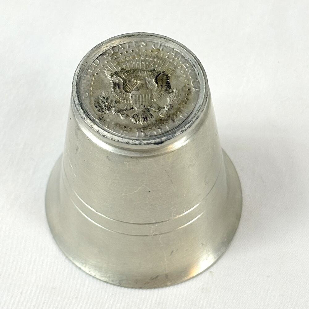 Vintage 1982 John F Kennedy Half Dollar Metal Shot Glass Jigger